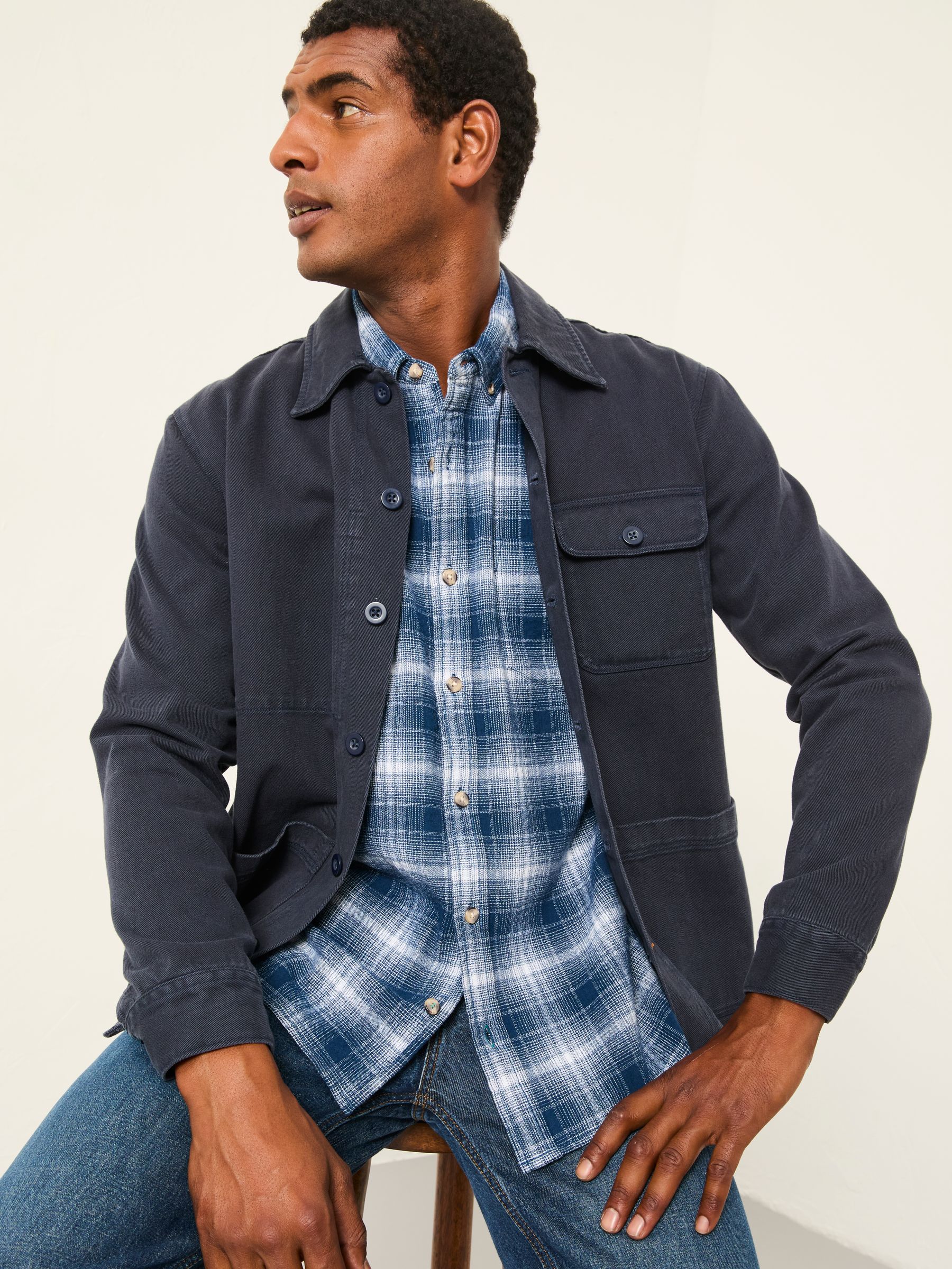 Buy FatFace Morley Blue Long Sleeve Relaxed Fit Check Shirt from