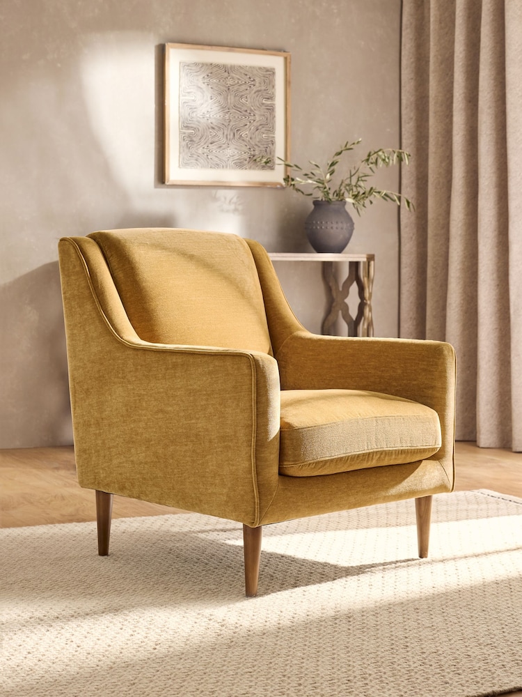 Relaxed Chenille Ochre Yellow Prescott Armchair - Image 1 of 10