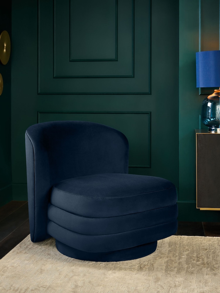 Soft Velvet Navy Blue Hattie Large Swivel Accent Chair - Image 1 of 10 Soft Velvet Navy Blue Hattie Large Swivel Accent Chair - Image 1 of 10