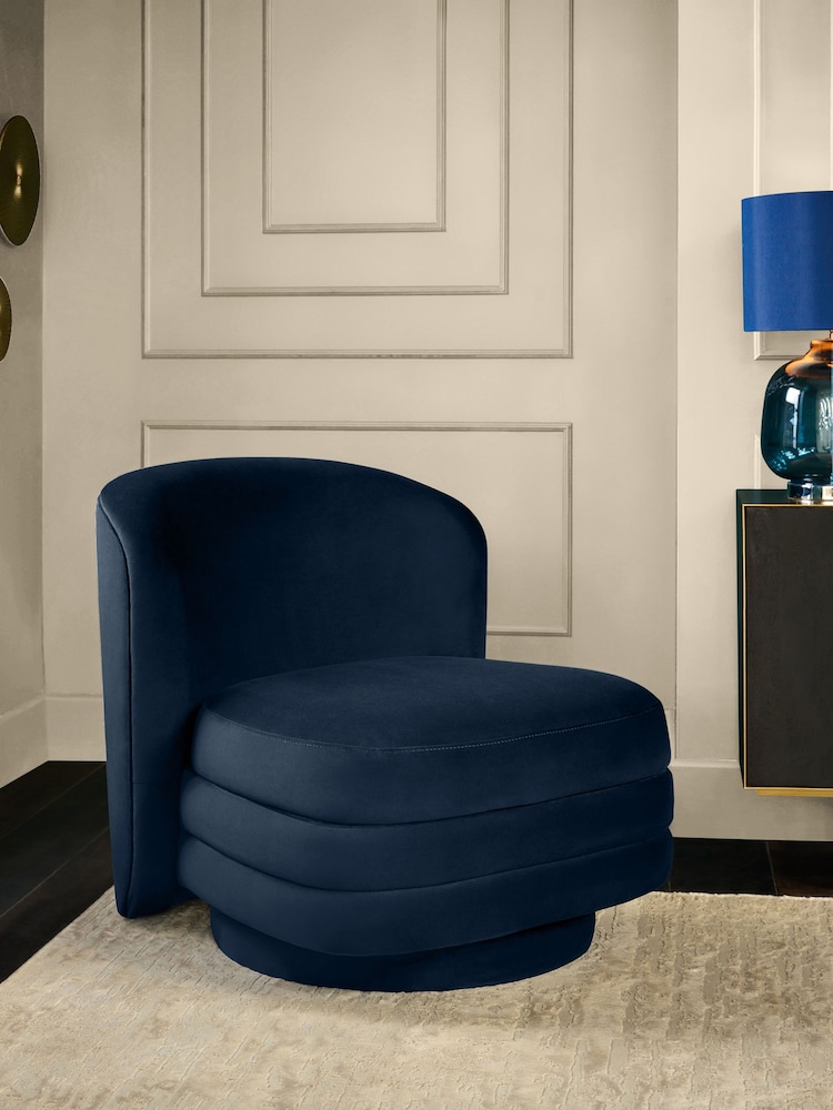 Soft Velvet Navy Blue Hattie Large Swivel Accent Chair - Image 2 of 10 Soft Velvet Navy Blue Hattie Large Swivel Accent Chair - Image 2 of 10