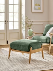 Relaxed Chenille Forest Green Hampton Wooden Stool - Image 1 of 8