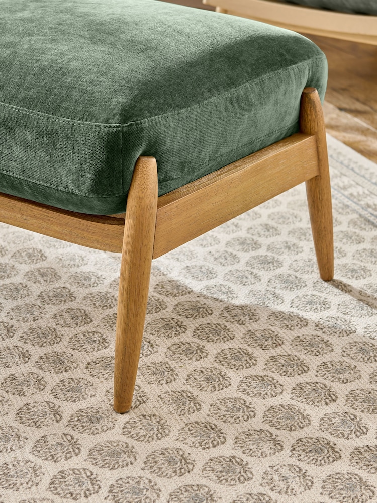 Relaxed Chenille Forest Green Hampton Wooden Stool - Image 2 of 8