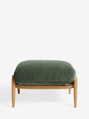 Relaxed Chenille Forest Green Hampton Wooden Stool - Image 3 of 8