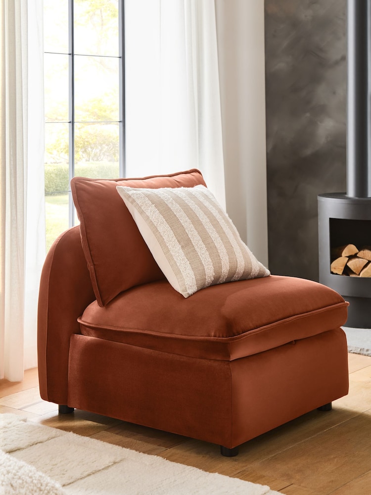 Soft Velvet Rust Brown Crosby Modular Centre Piece Sofa - Image 1 of 10