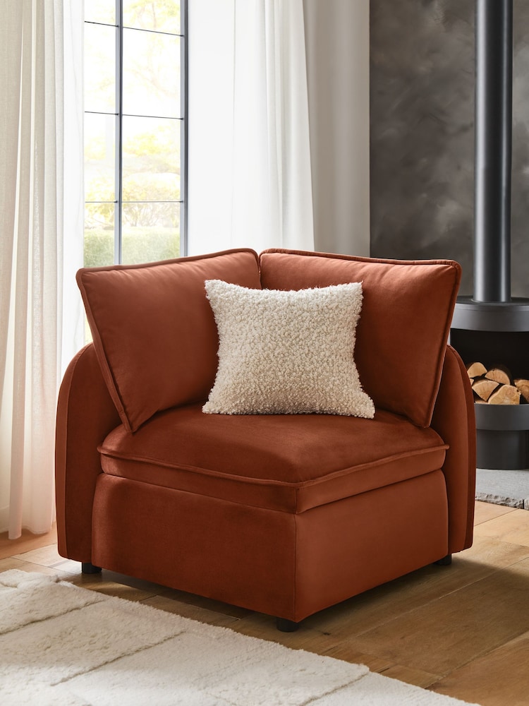 Soft Velvet Rust Brown Crosby Modular Corner Piece Sofa - Image 1 of 8