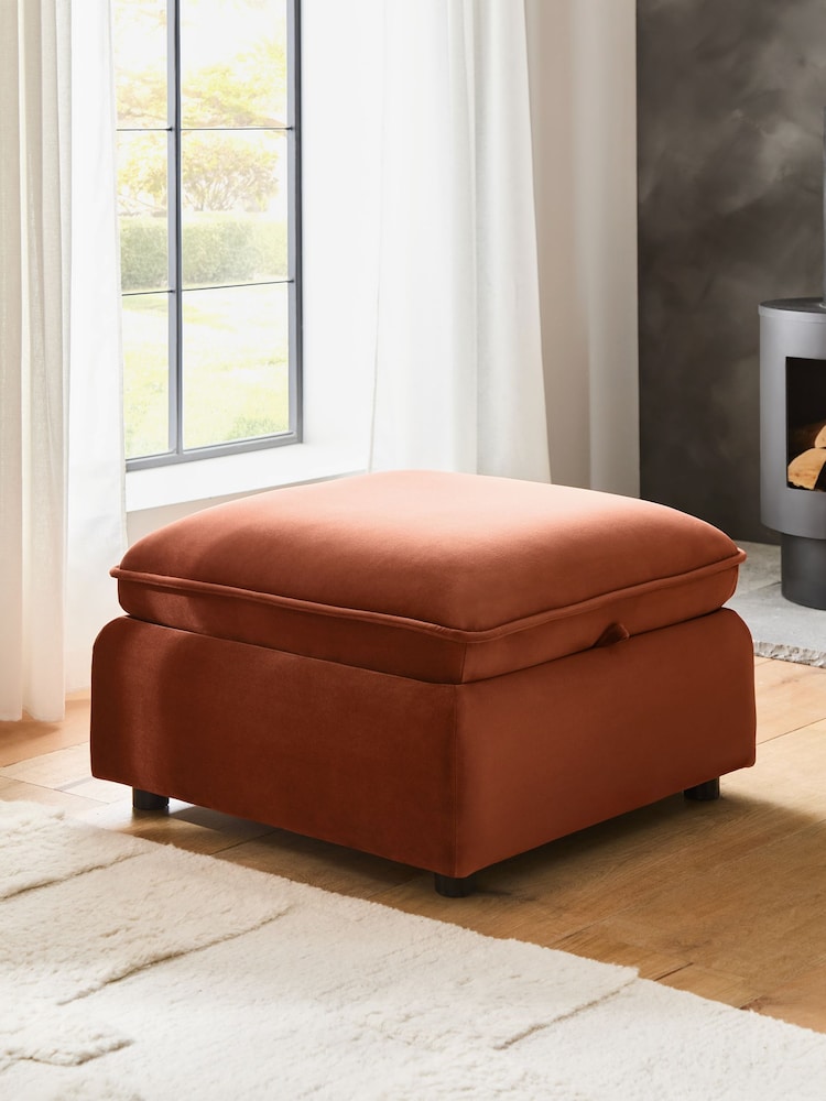 Soft Velvet Rust Brown Crosby Modular Footstool - Image 1 of 7