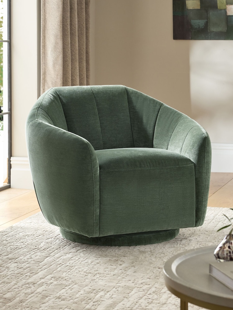 Relaxed Chenille Forest Green Zane Swivel Accent Chair - Image 1 of 8 Relaxed Chenille Forest Green Zane Swivel Accent Chair - Image 1 of 8