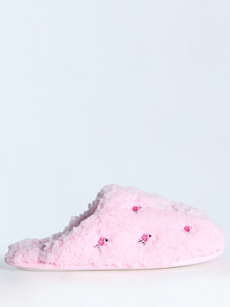 Boux Avenue Candy Pink Floral Embroidered Mule Slippers - Изображение 2 из 6 Boux Avenue Candy Pink Floral Embroidered Mule Slippers - Изображение 2 из 6