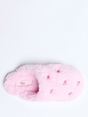 Boux Avenue Candy Pink Floral Embroidered Mule Slippers - Изображение 3 из 6