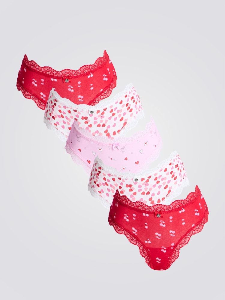 Boux Avenue Multicoloured Heart Cherry Print Brazilian 5 Pack - Imagen 1 de 3 Boux Avenue Multicoloured Heart Cherry Print Brazilian 5 Pack - Imagen 1 de 3