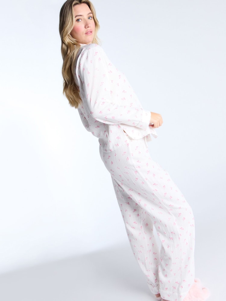 Boux Avenue White Ditsy Floral Long Pyjamas Set - Image 3 of 5