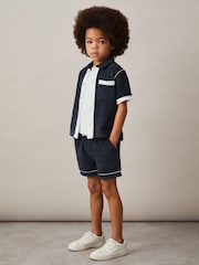 Reiss Blue Multi Selvio 9-13 yrs Velour Colour-Block Shorts - Image 3 of 4