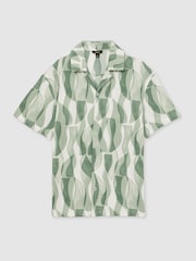 Reiss Sage Green Taro Printed Textured Cuban-Collar Shirt - Image 2 of 5