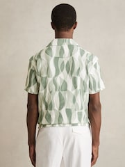 Reiss Sage Green Taro Printed Textured Cuban-Collar Shirt - Image 4 of 5