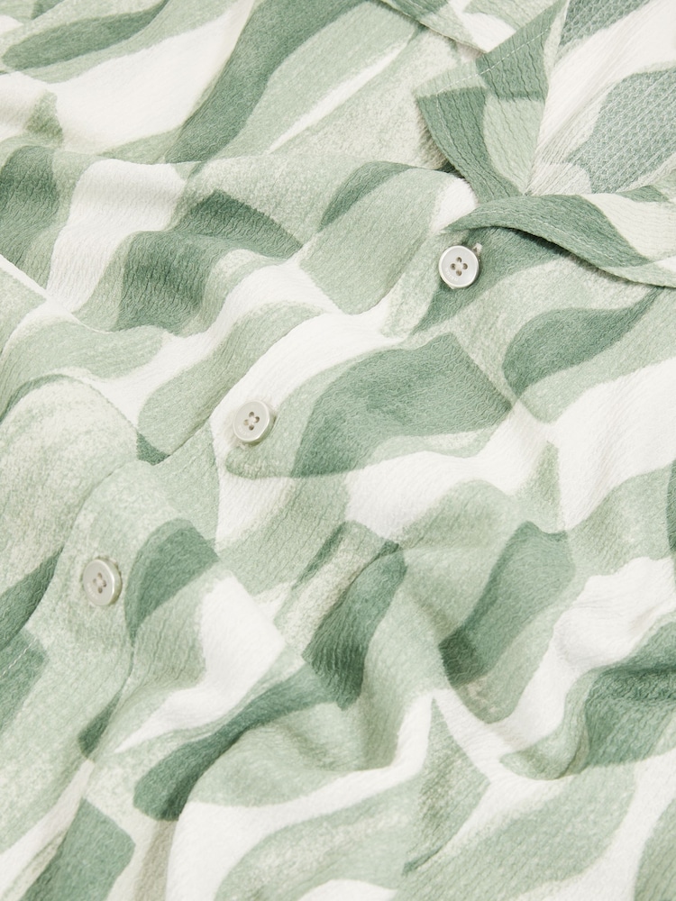 Reiss Sage Green Taro Printed Textured Cuban-Collar Shirt - Image 5 of 5