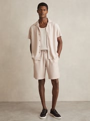 Champagne - Reiss Warwick Textured-Knit Cuban-Collar Shirt - Image 1 of 6
