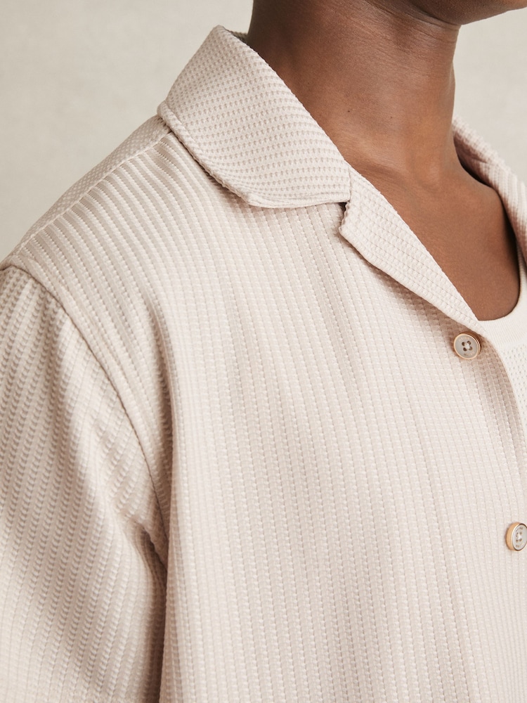 Champagne - Reiss Warwick Textured-Knit Cuban-Collar Shirt - Image 4 of 6