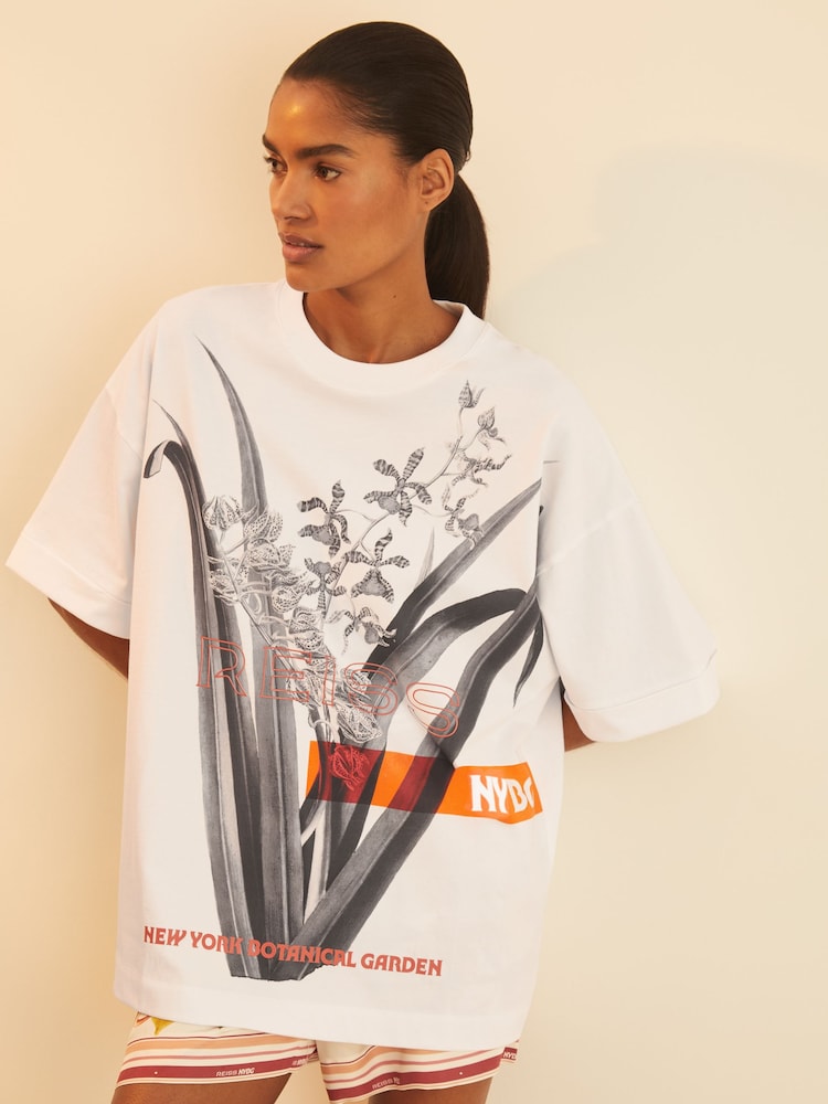 Reiss Ivory Spencer Reiss | NYBG Floral Oversize T-Shirt - Image 1 of 5