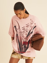 Reiss Pink Spencer Reiss | NYBG Floral Oversize T-Shirt - Image 1 of 5