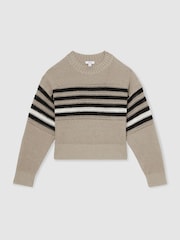 Reiss Neutral/Black Catrice Linen Crochet Striped Jumper - Image 2 of 6