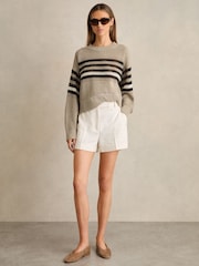 Reiss Neutral/Black Catrice Linen Crochet Striped Jumper - Image 3 of 6