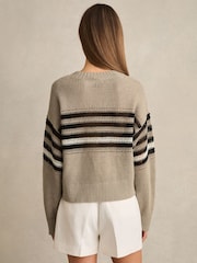 Reiss Neutral/Black Catrice Linen Crochet Striped Jumper - Image 5 of 6