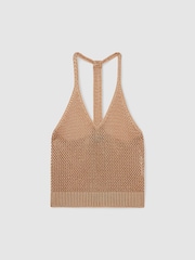 Reiss Gold Ruby Atelier Open Knit Halterneck Top - Image 2 of 7