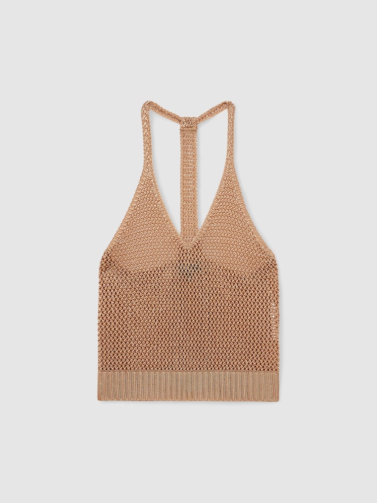 Reiss Gold Ruby Atelier Open Knit Halterneck Top - Image 2 of 7