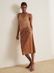 Reiss Gold Ruby Atelier Open Knit Halterneck Top - Image 5 of 7