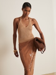 Reiss Gold Ruby Atelier Open Knit Halterneck Top - Image 6 of 7