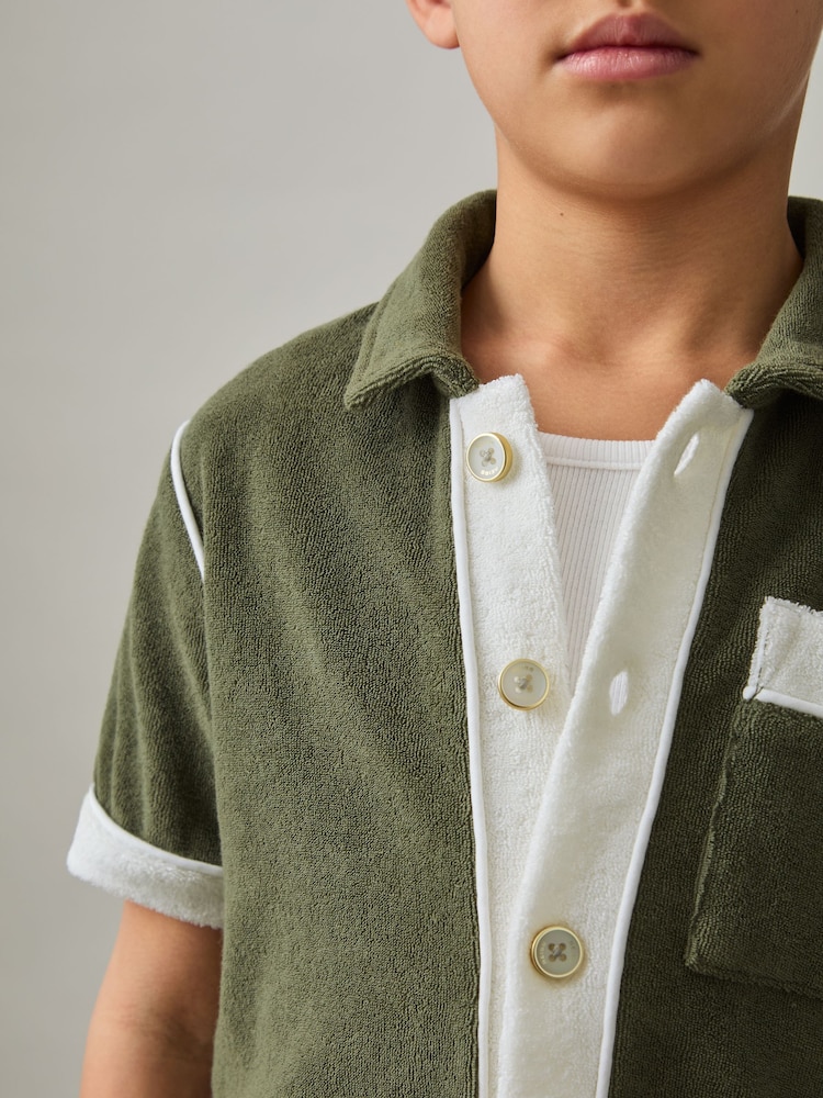 Reiss Green Multi Micah 9-13 yrs Velour Colour-Block Shirt - Image 1 of 4