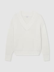 Reiss White Jenny Cotton V-Neck Knit Jumper - Image 2 of 8
