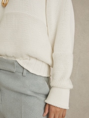 Reiss White Jenny Cotton V-Neck Knit Jumper - Image 4 of 8