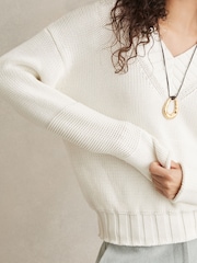 Reiss White Jenny Cotton V-Neck Knit Jumper - Image 6 of 8