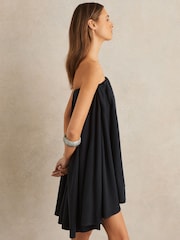 Reiss Indigo Flo Tencel Strapless Dip-Hem Mini Dress - Image 1 of 5