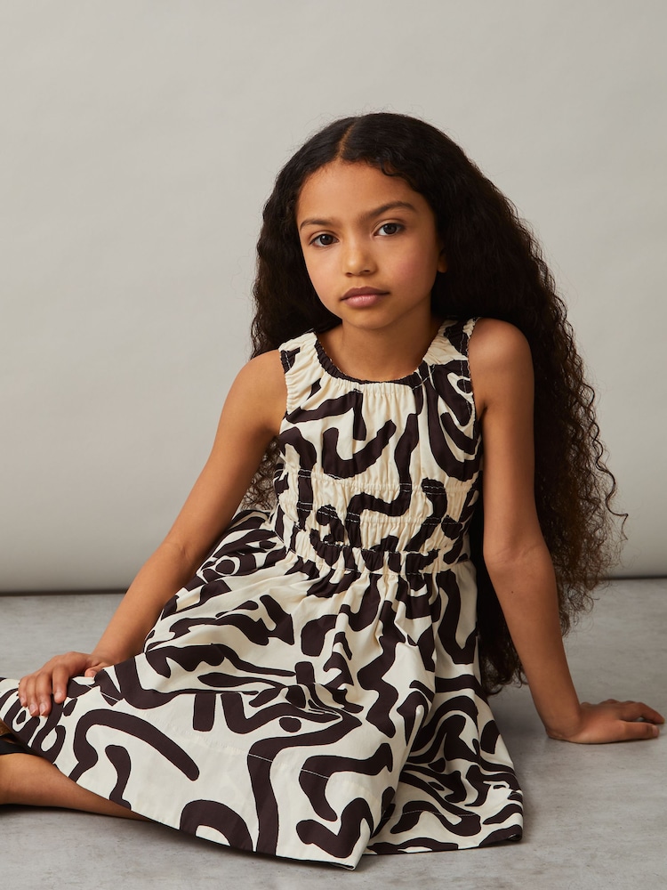 Estampado marfil - Reiss Anouka Cotton Shirred Printed Dress - Imagen 1 de 4