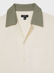Reiss Off White/Sage Peza Colour-Block Cuban-Collar Shirt - Image 6 of 6