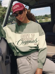 self. Sage Green Embroidered Crew Neck Sweatshirt - Image 1 of 7