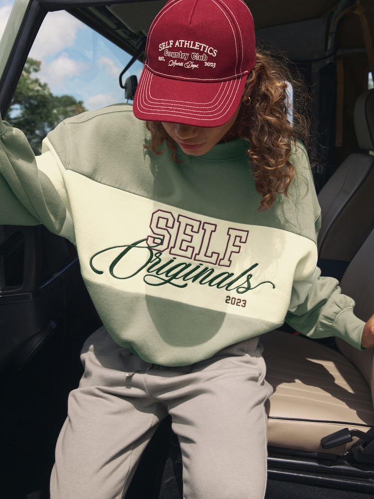 self. Sage Green Embroidered Crew Neck Sweatshirt - Image 2 of 7