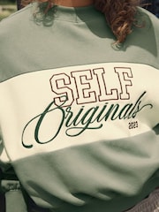 self. Sage Green Embroidered Crew Neck Sweatshirt - Image 4 of 7