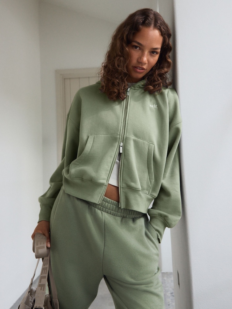 self. Sage Green Hooded Zip Through Jacket - Image 2 of 9