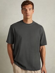 Reiss Washed Black Tate Cotton Garment-Dyed Oversized T-Shirt - Image 1 of 6