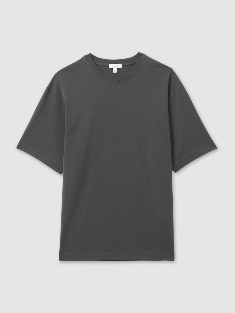 Reiss Washed Black Tate Cotton Garment-Dyed Oversized T-Shirt - Image 2 of 6