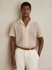 Reiss Oatmeal Sterling Crochet Cuban-Collar Shirt - Image 1 of 5