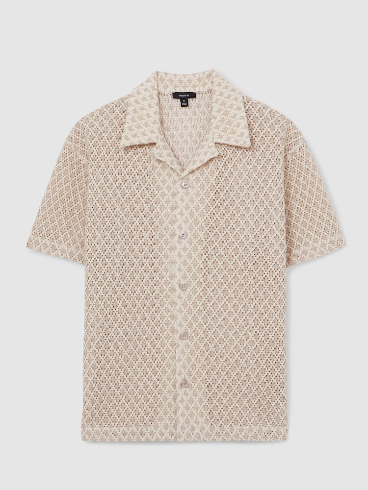 Reiss Oatmeal Sterling Crochet Cuban-Collar Shirt - Image 2 of 5