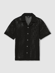 Reiss Black Sterling Crochet Cuban-Collar Shirt - Image 2 of 5