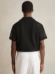 Reiss Black Sterling Crochet Cuban-Collar Shirt - Image 4 of 5
