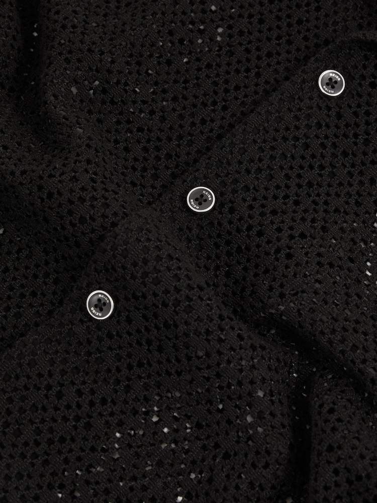 Reiss Black Sterling Crochet Cuban-Collar Shirt - Image 5 of 5