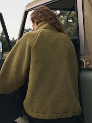 self. Olive Green Borg Popper Neck Jumper - Image 3 of 5