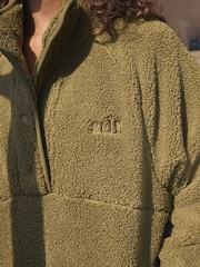self. Olive Green Borg Popper Neck Jumper - Image 5 of 5